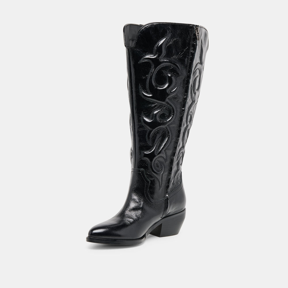 Mirla Black Leather Extra Wide Calf Boots | Dolce Vita Women