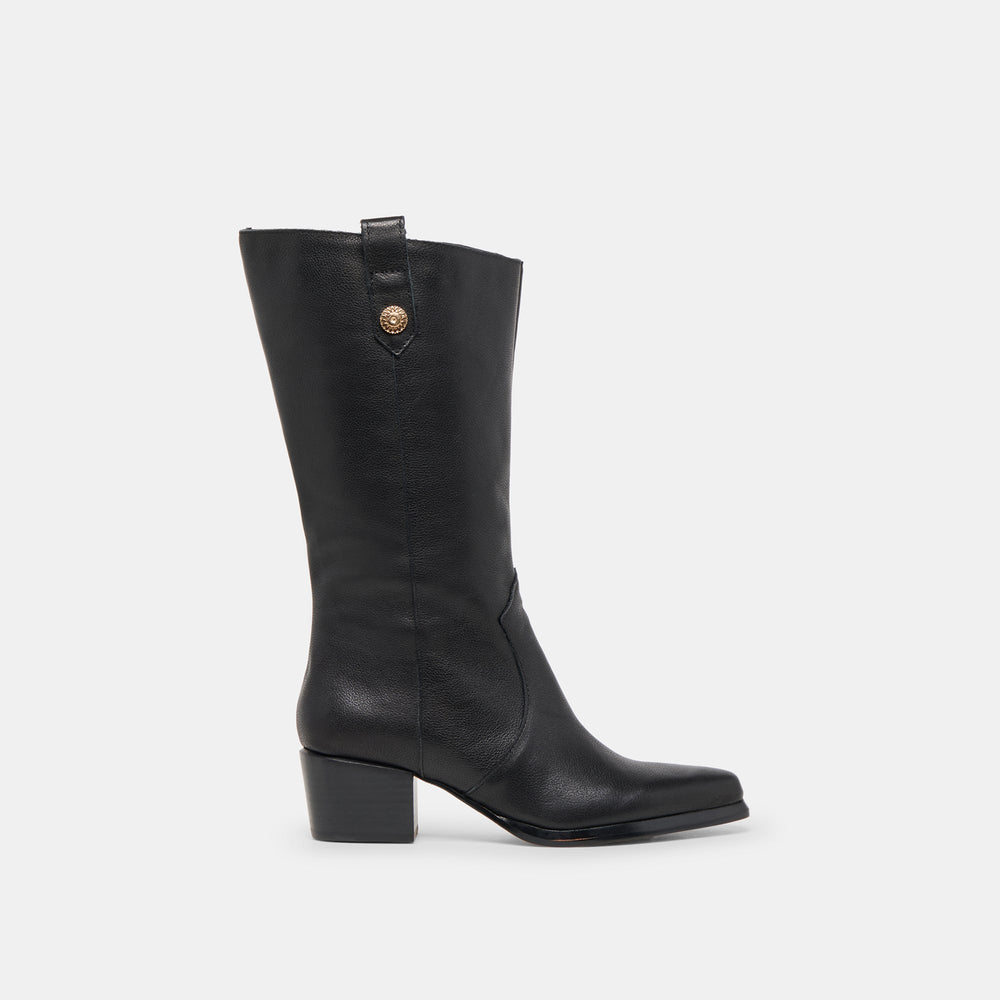 Vern Black Leather Wide Calf Boots | Women Dolce Vita