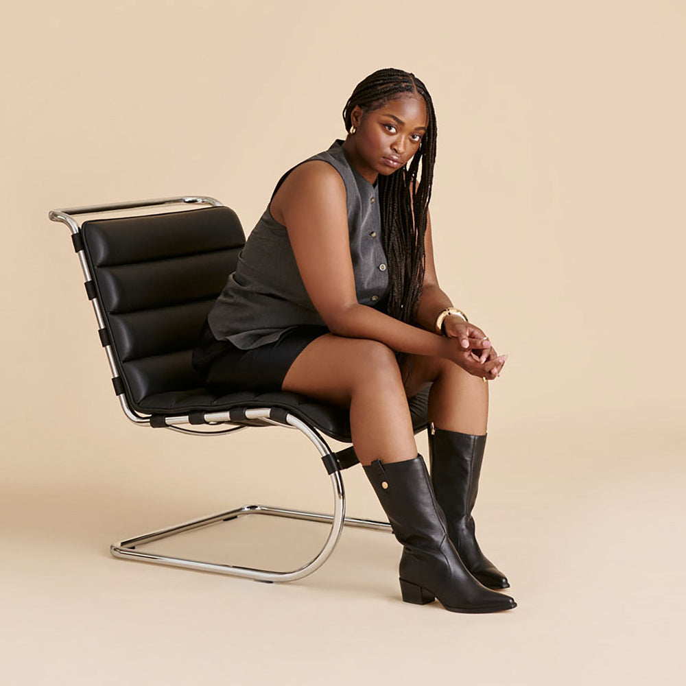 Vern Black Leather Wide Calf Boots | Women Dolce Vita