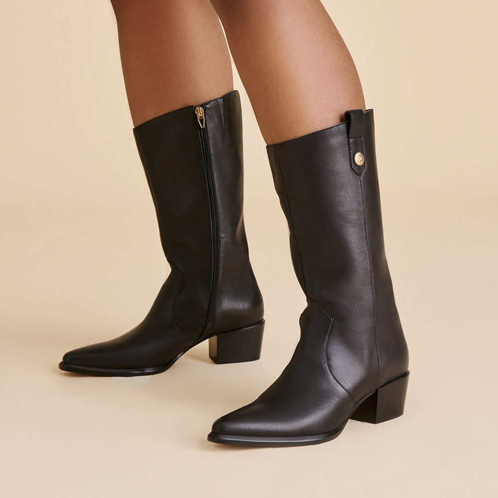 Vern Black Leather Wide Calf Boots | Women Dolce Vita