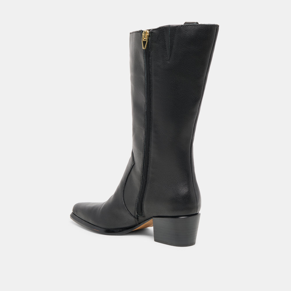 Vern Black Leather Wide Calf Boots | Women Dolce Vita