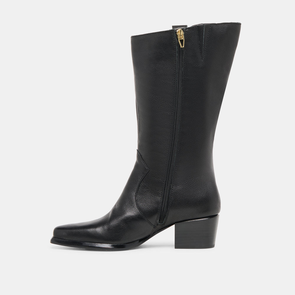 Vern Black Leather Wide Calf Boots | Women Dolce Vita