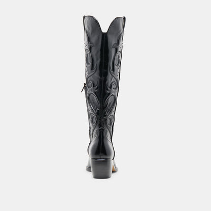 Mirla Black Leather Wide Calf Boots - Dolce Vita