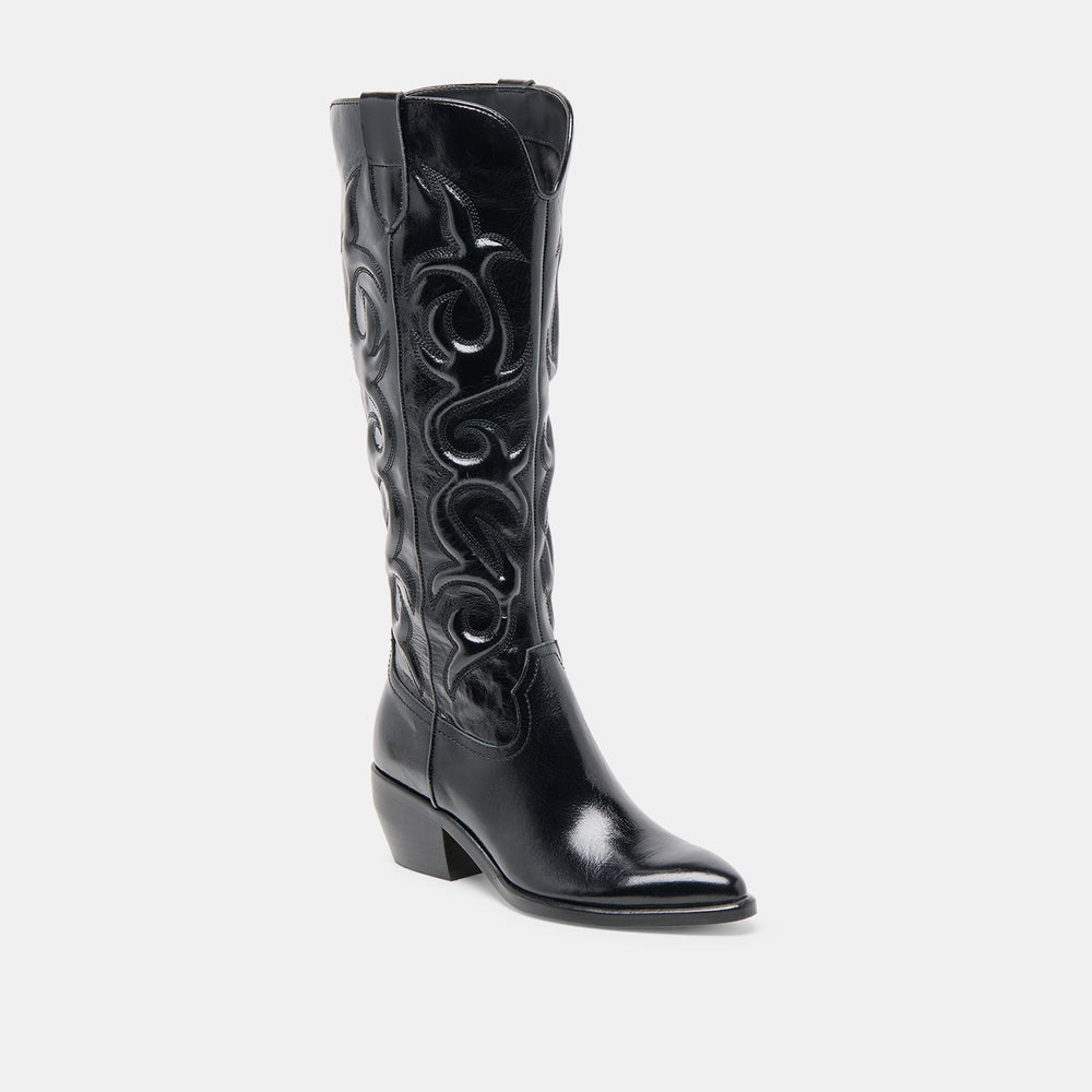 Mirla Black Leather Wide Calf Boots | Women Dolce Vita