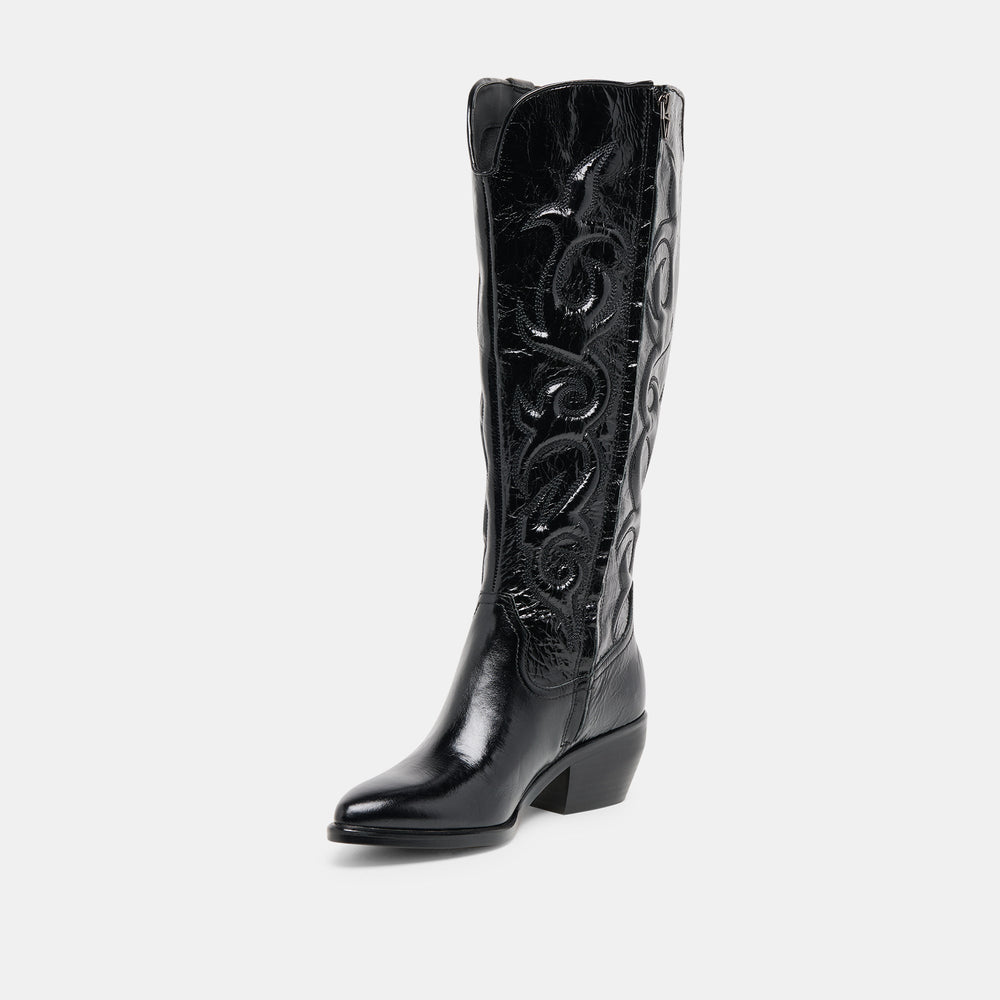 Mirla Black Leather Wide Calf Boots | Women Dolce Vita