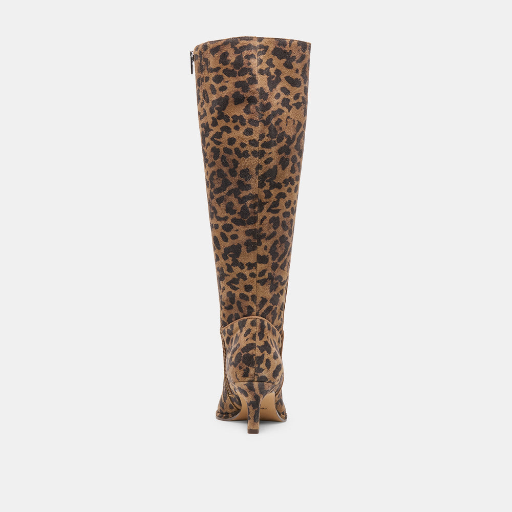 Aldy Brown Leopard Printed Suede Wide Calf Boots | Women Dolce Vita