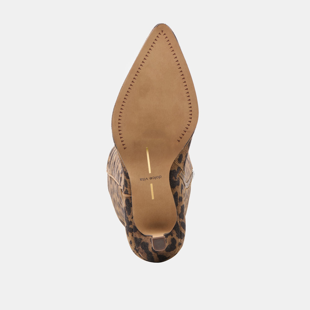 Aldy Brown Leopard Printed Suede Wide Calf Boots | Women Dolce Vita