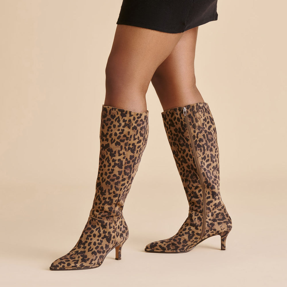 Aldy Brown Leopard Printed Suede Wide Calf Boots | Women Dolce Vita