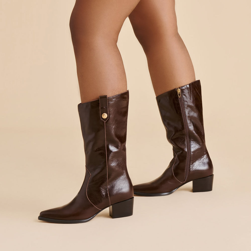 Vern Chocolate Leather Wide Calf Boots | Dolce Vita Women