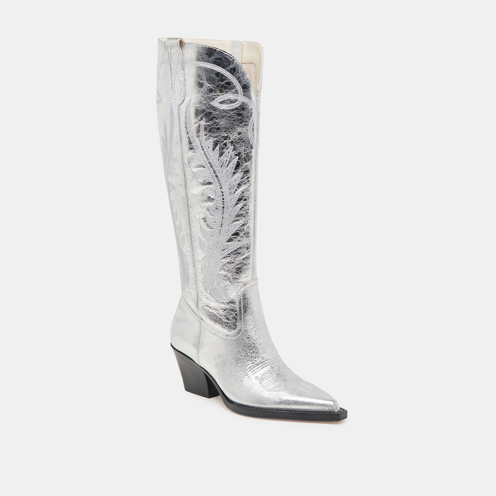 RYATT WIDE CALF BOOTS SILVER DISTRESSED LEATHER | Women Dolce Vita