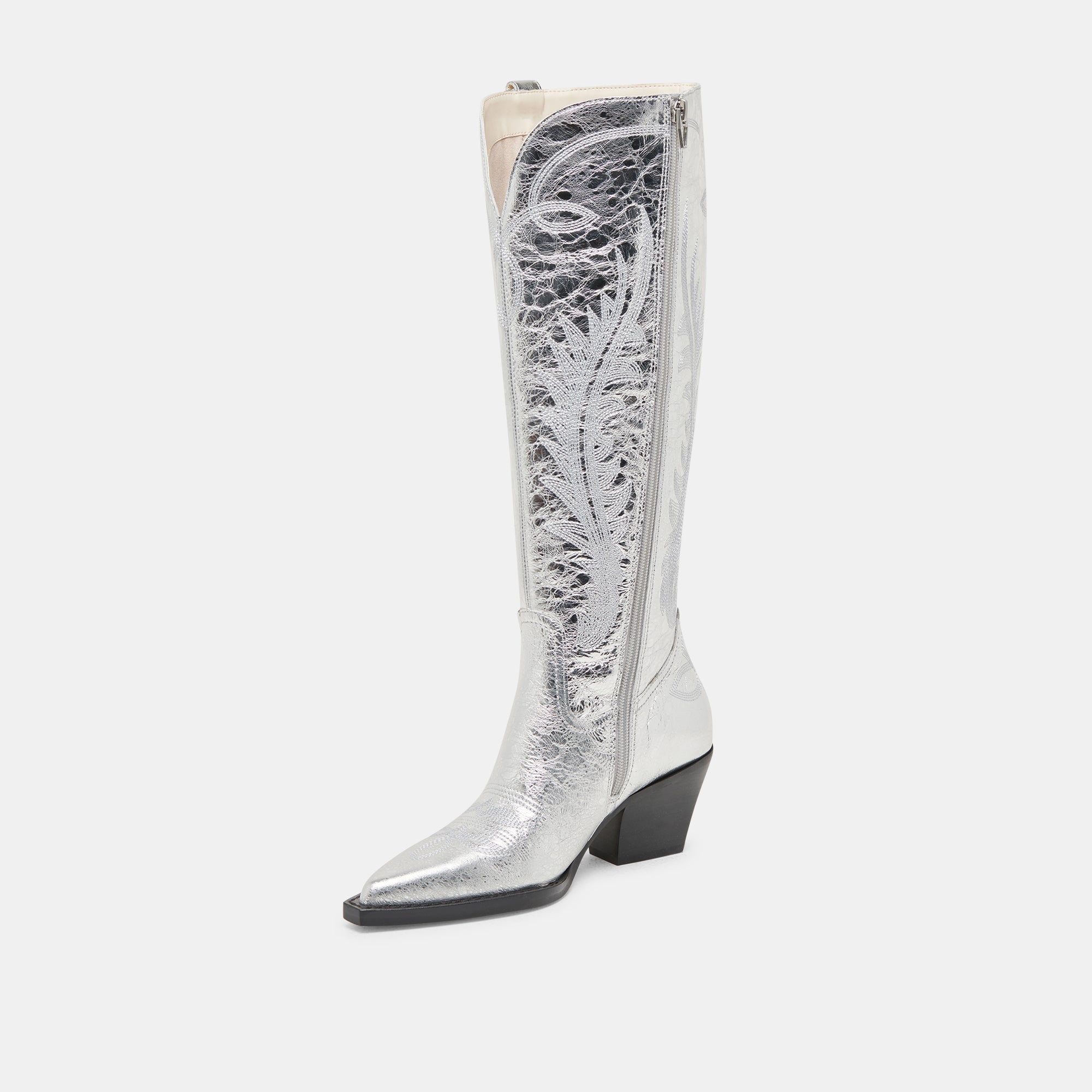 RYATT WIDE CALF BOOTS SILVER DISTRESSED LEATHER | Women Dolce Vita