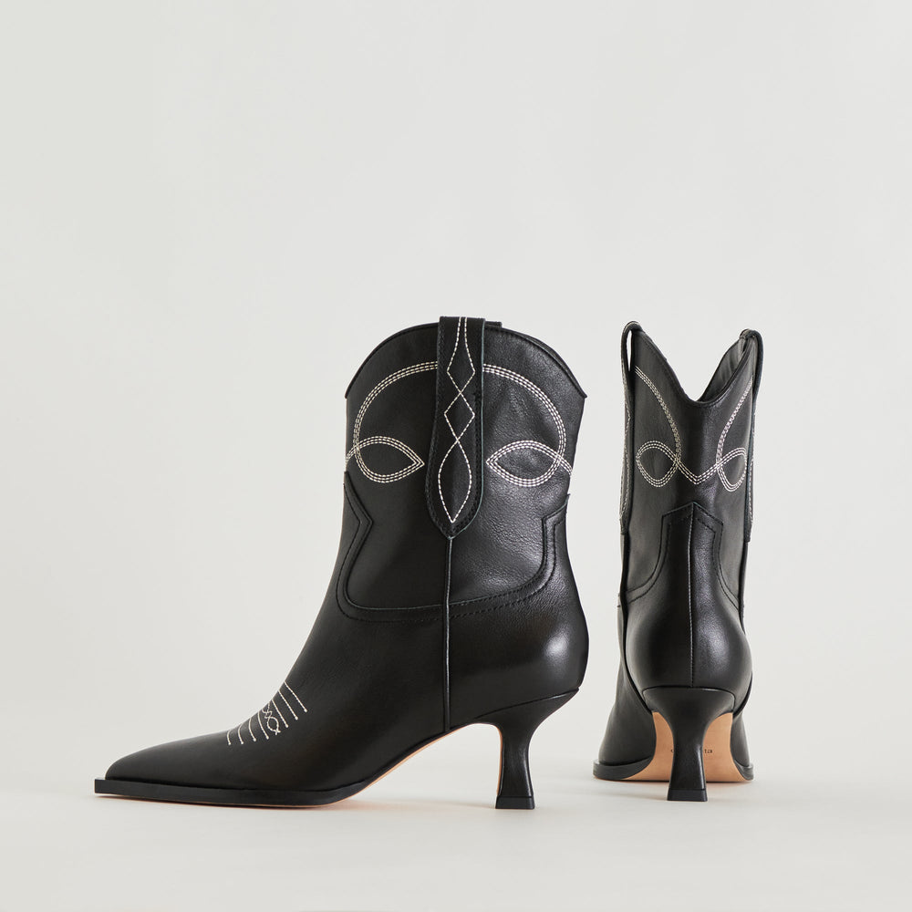 ANGEL BOOTIES BLACK WHITE LEATHER | Women Dolce Vita
