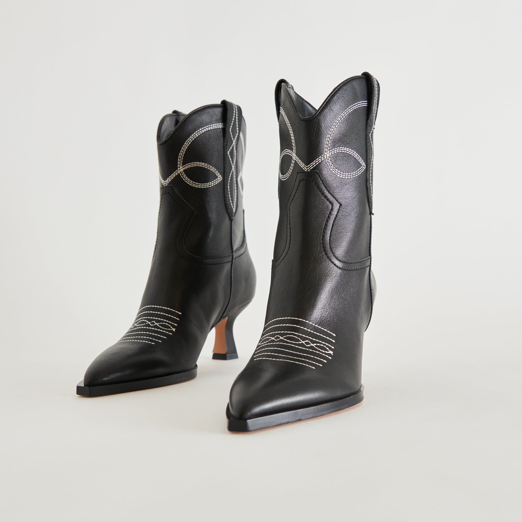 ANGEL BOOTIES BLACK WHITE LEATHER | Women Dolce Vita