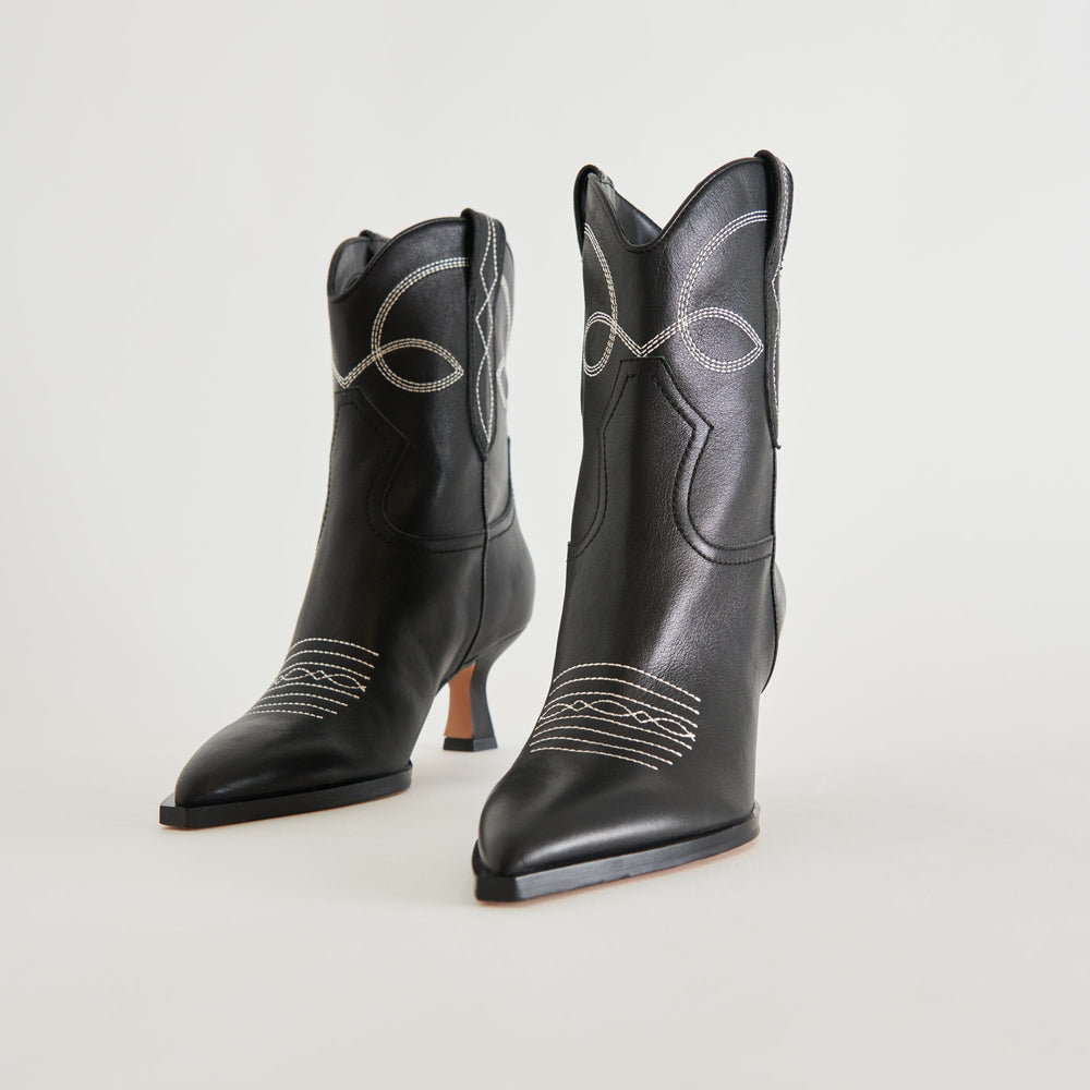 ANGEL BOOTIES BLACK WHITE LEATHER | Women Dolce Vita