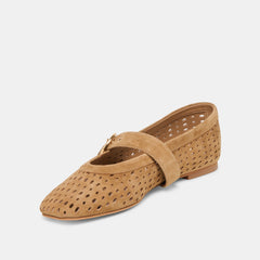 Mikel Lt Brown Perforated Suede Ballet Flats | Women Dolce Vita