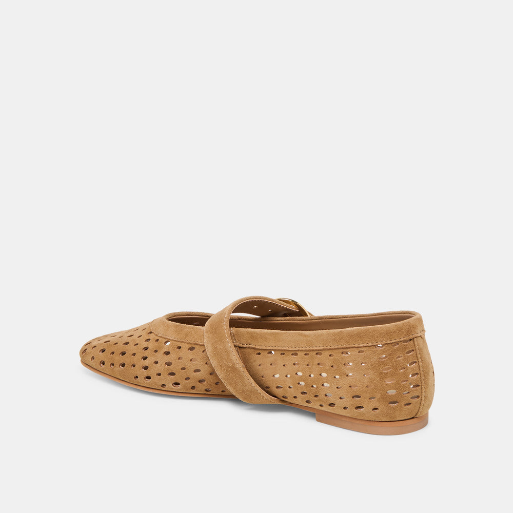 Mikel Lt Brown Perforated Suede Ballet Flats | Women Dolce Vita