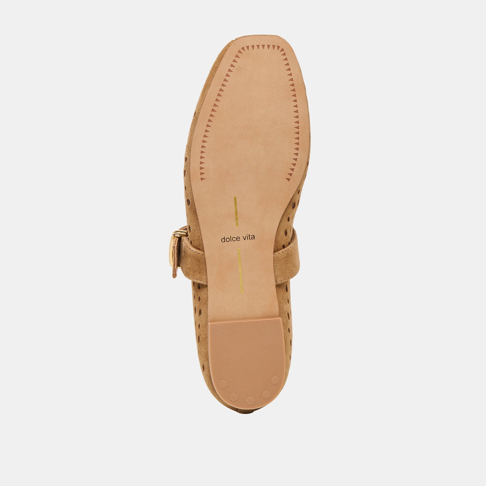 Mikel Lt Brown Perforated Suede Ballet Flats | Women Dolce Vita