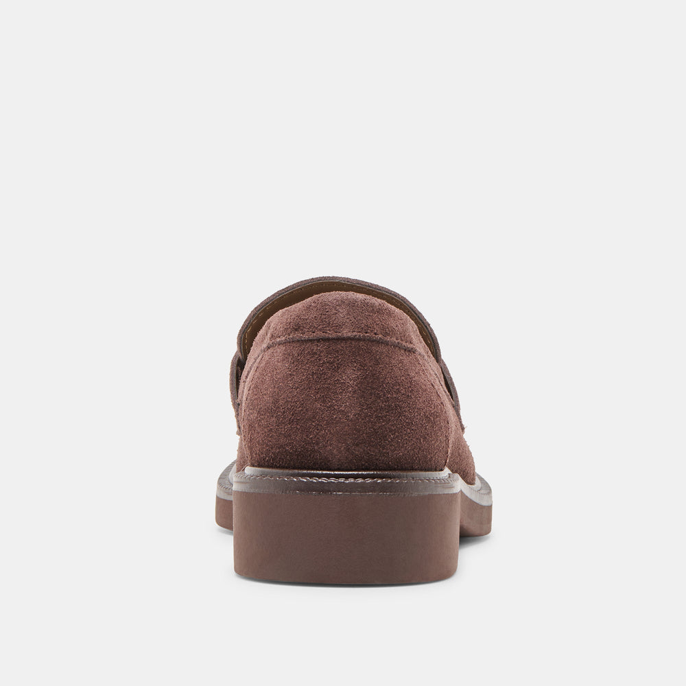 Tiggy Mahogany Suede Loafers | Women Dolce Vita