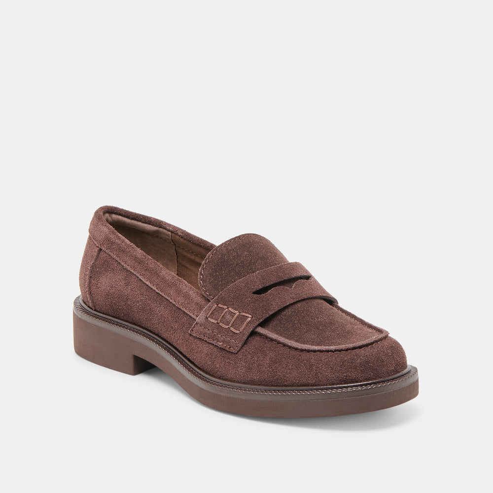 Tiggy Mahogany Suede Loafers | Women Dolce Vita