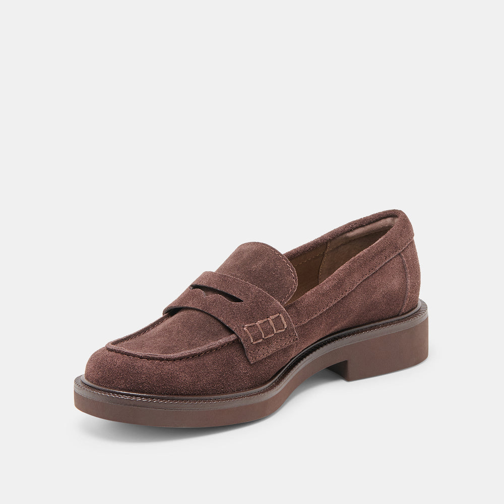 Tiggy Mahogany Suede Loafers | Women Dolce Vita