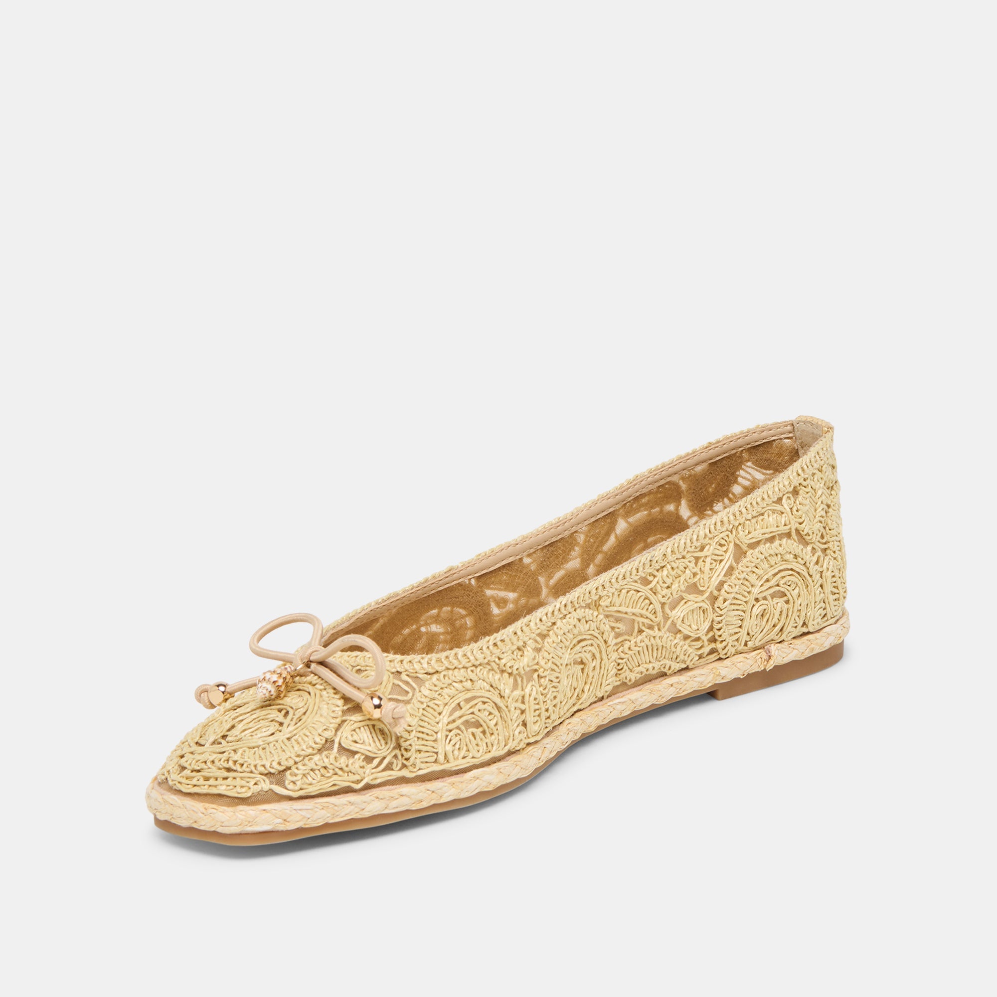 Tianna Lt Natural Raffia Lace Ballet Flats | Women Dolce Vita