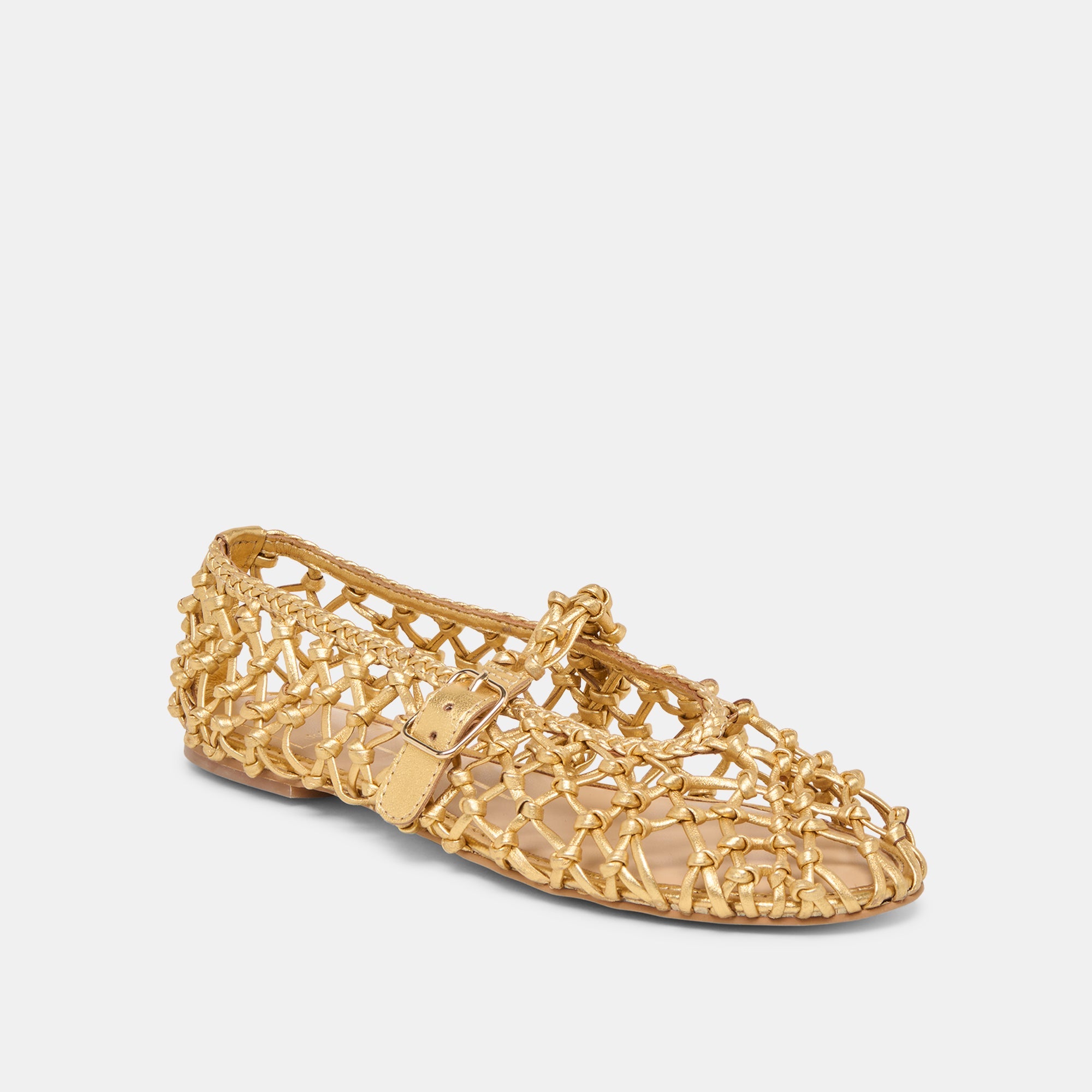 Clair Gold Woven Leather Ballet Flats | Women Dolce Vita