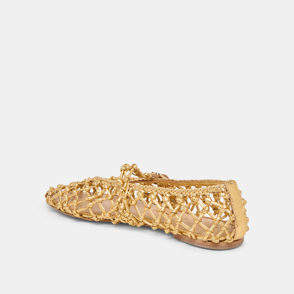 Clair Gold Woven Leather Ballet Flats | Women Dolce Vita