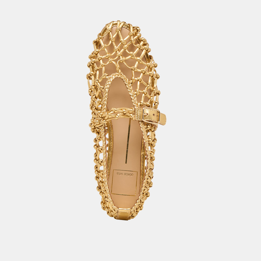Clair Gold Woven Leather Ballet Flats | Women Dolce Vita