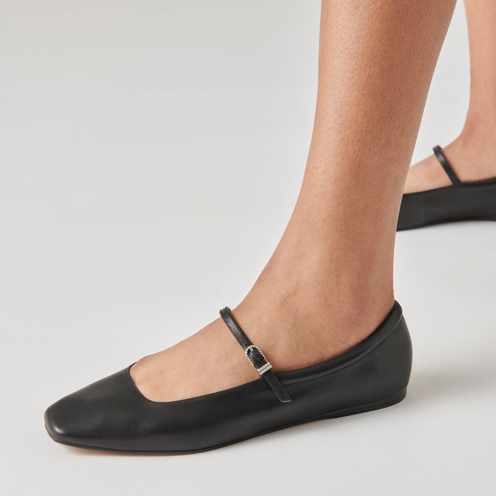 Reyes Black Leather Ballet Flats | Women Dolce Vita