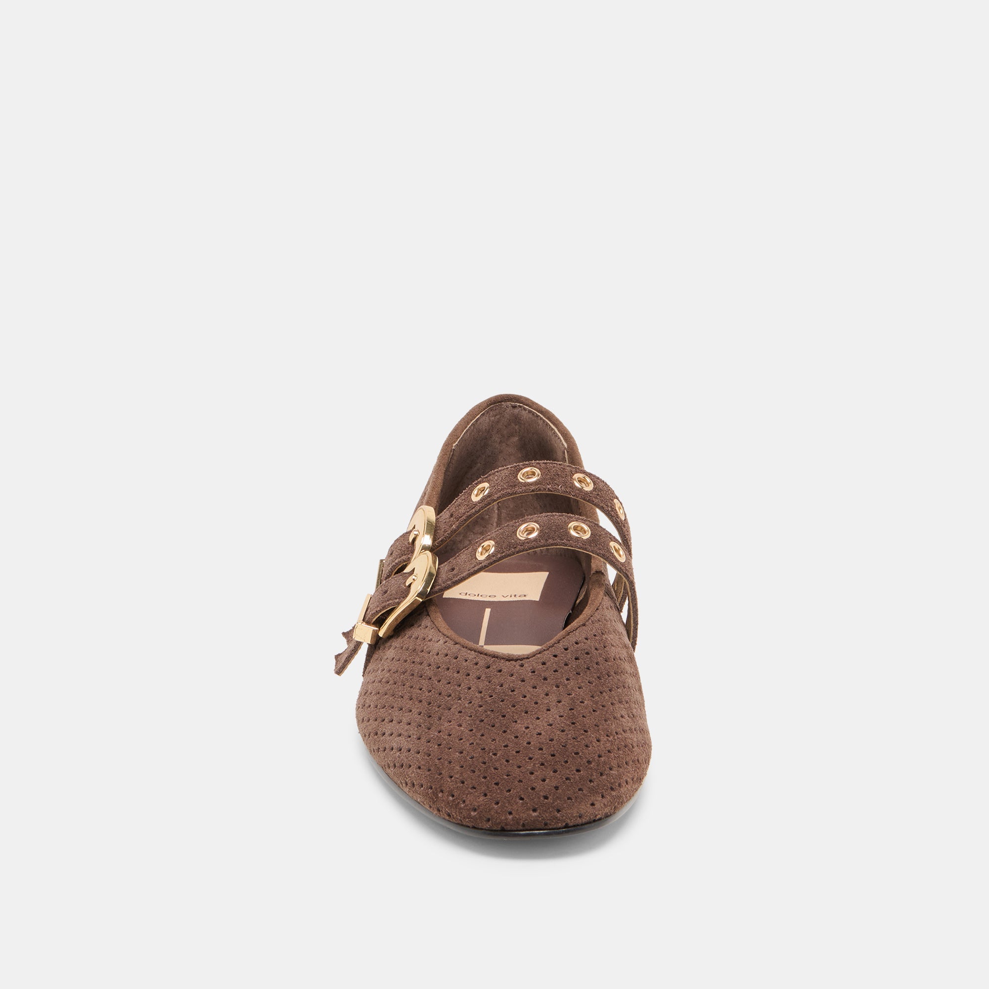 Baylee Grommet Dk Brown Perforated Suede Ballet Flats | Dolce Vita Women