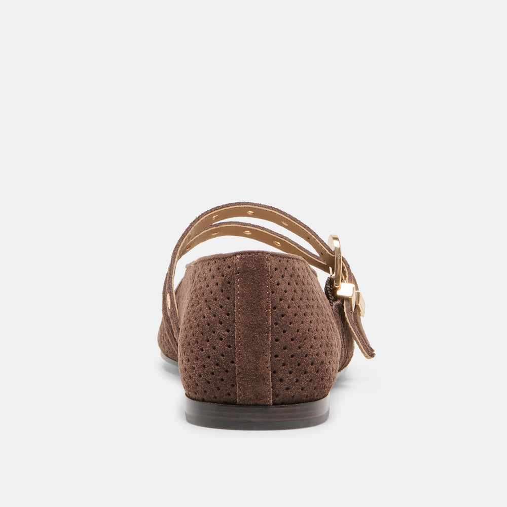 Baylee Grommet Dk Brown Perforated Suede Ballet Flats | Dolce Vita Women