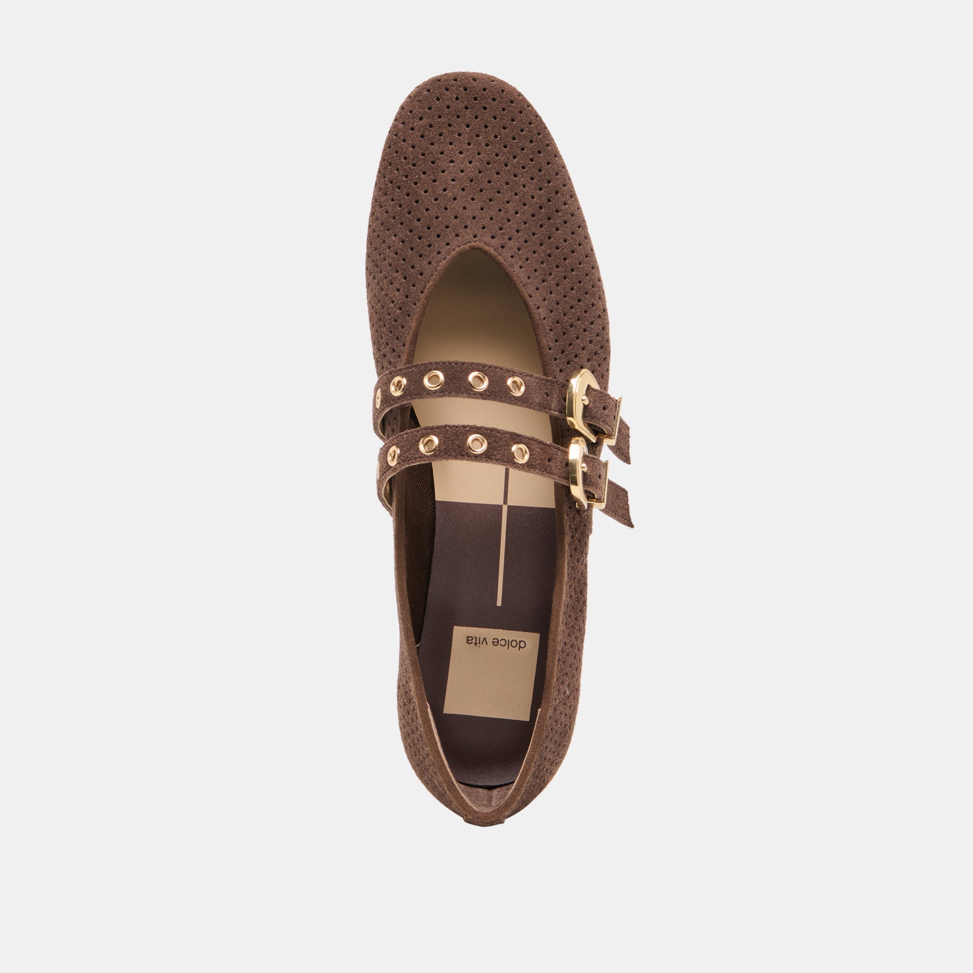 Baylee Grommet Dk Brown Perforated Suede Ballet Flats | Dolce Vita Women