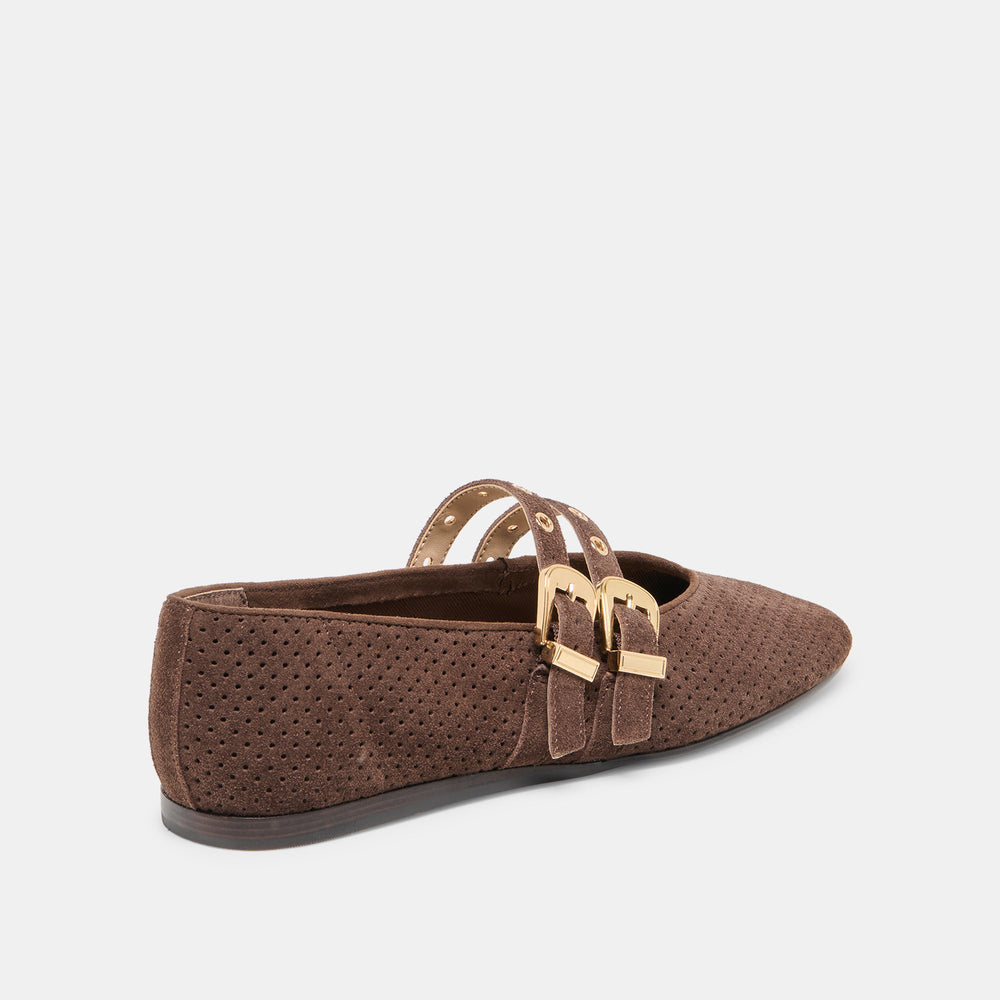 Baylee Grommet Dk Brown Perforated Suede Ballet Flats | Dolce Vita Women