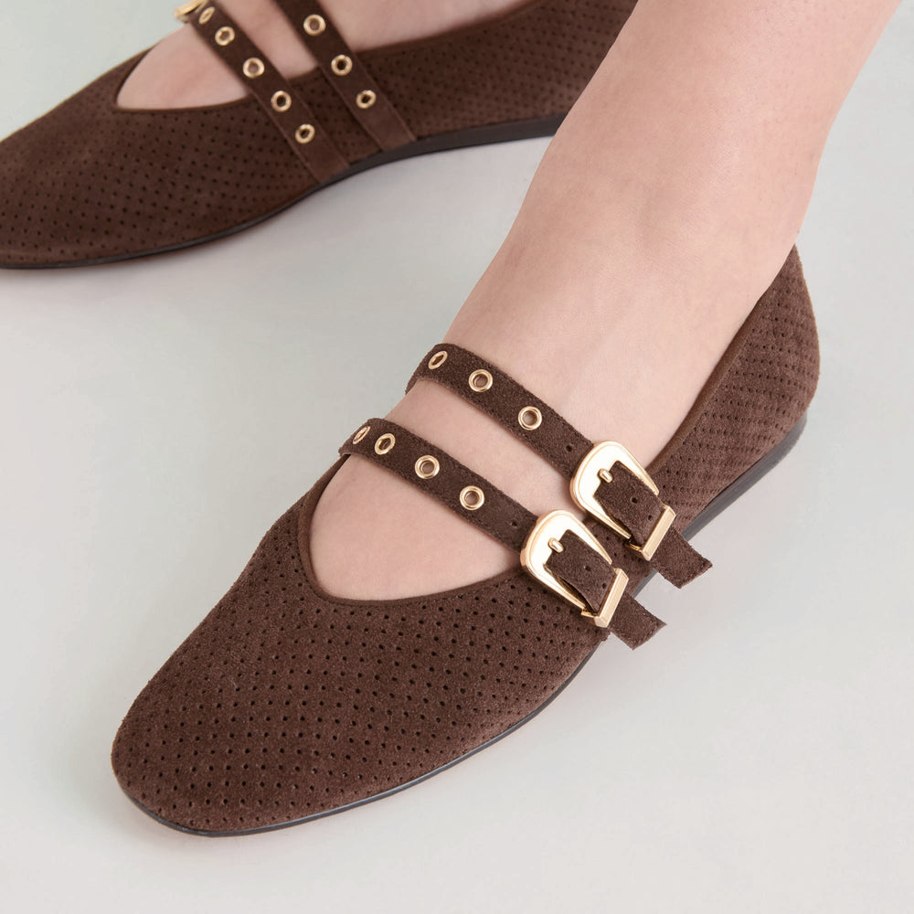 Baylee Grommet Dk Brown Perforated Suede Ballet Flats | Dolce Vita Women