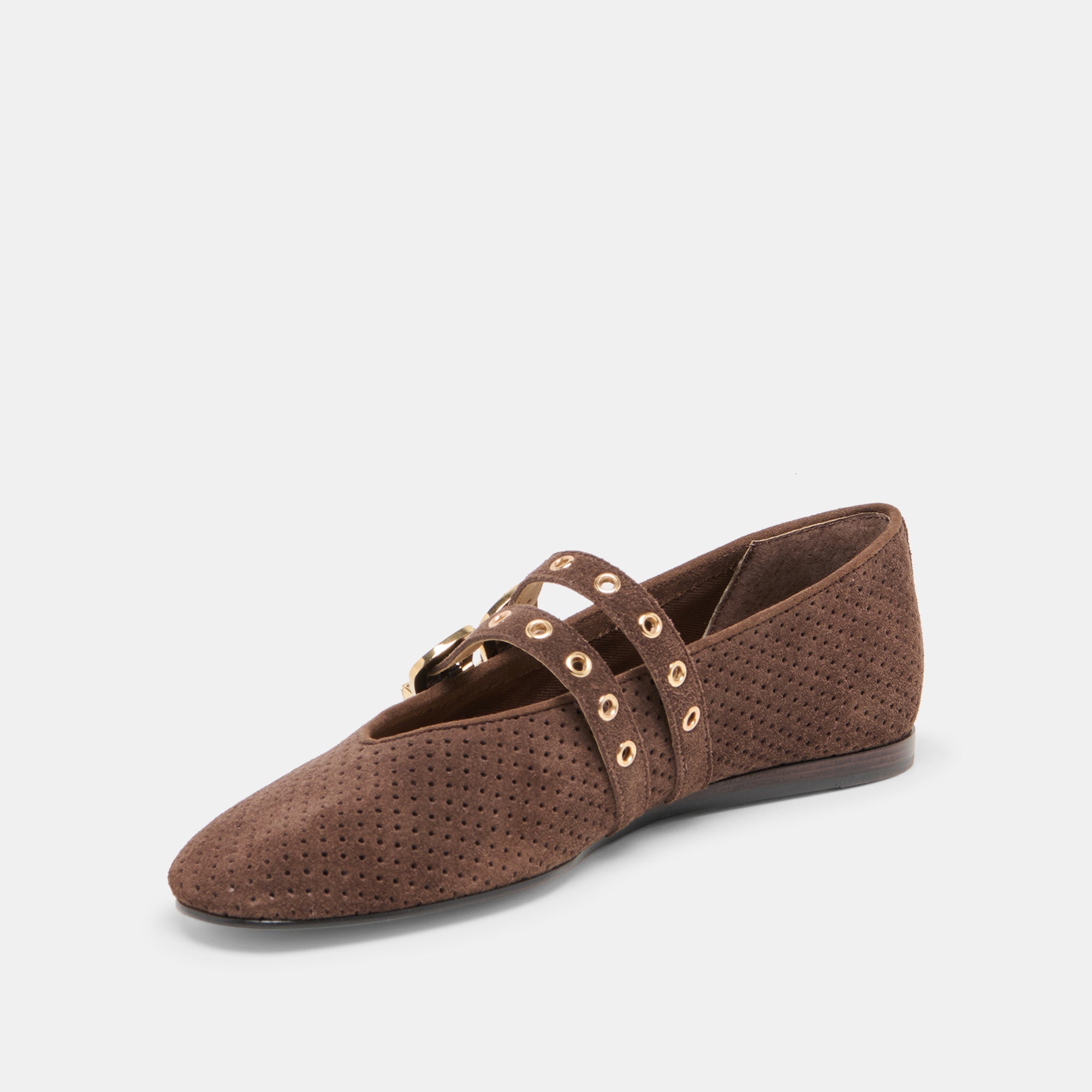Baylee Grommet Dk Brown Perforated Suede Ballet Flats | Dolce Vita Women