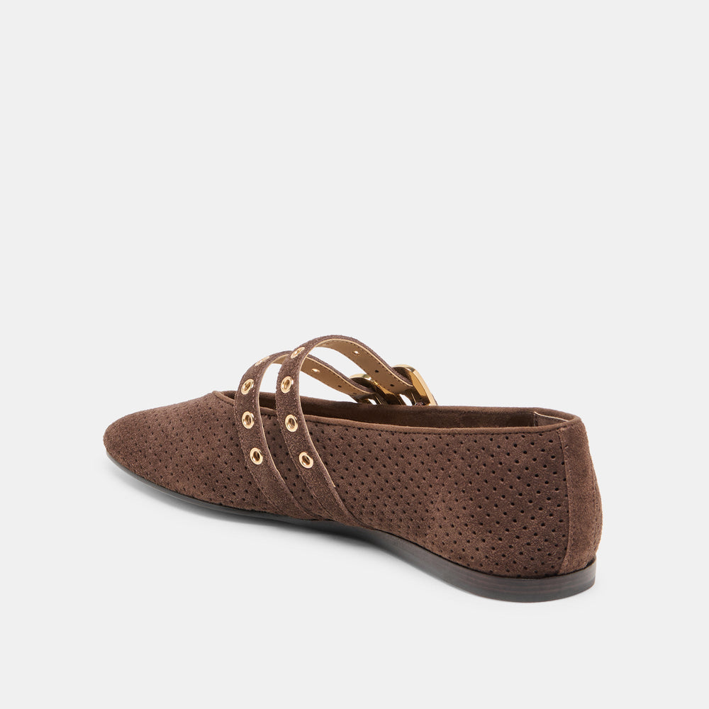 Baylee Grommet Dk Brown Perforated Suede Ballet Flats | Dolce Vita Women