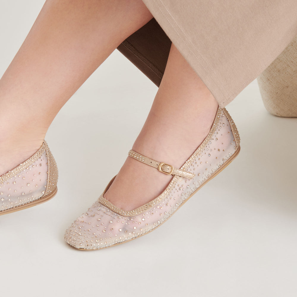 REYES CRYSTAL BALLET FLATS GOLD MESH | Women Dolce Vita