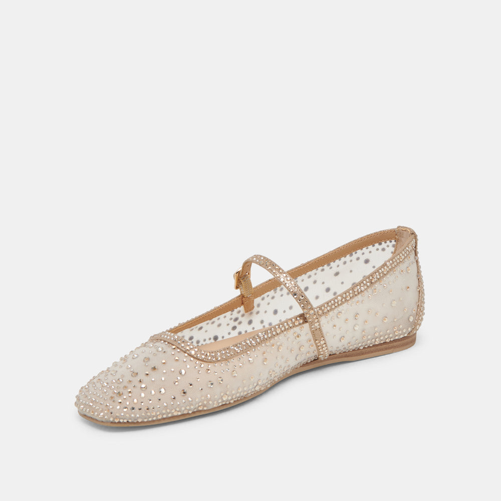 REYES CRYSTAL BALLET FLATS GOLD MESH | Women Dolce Vita