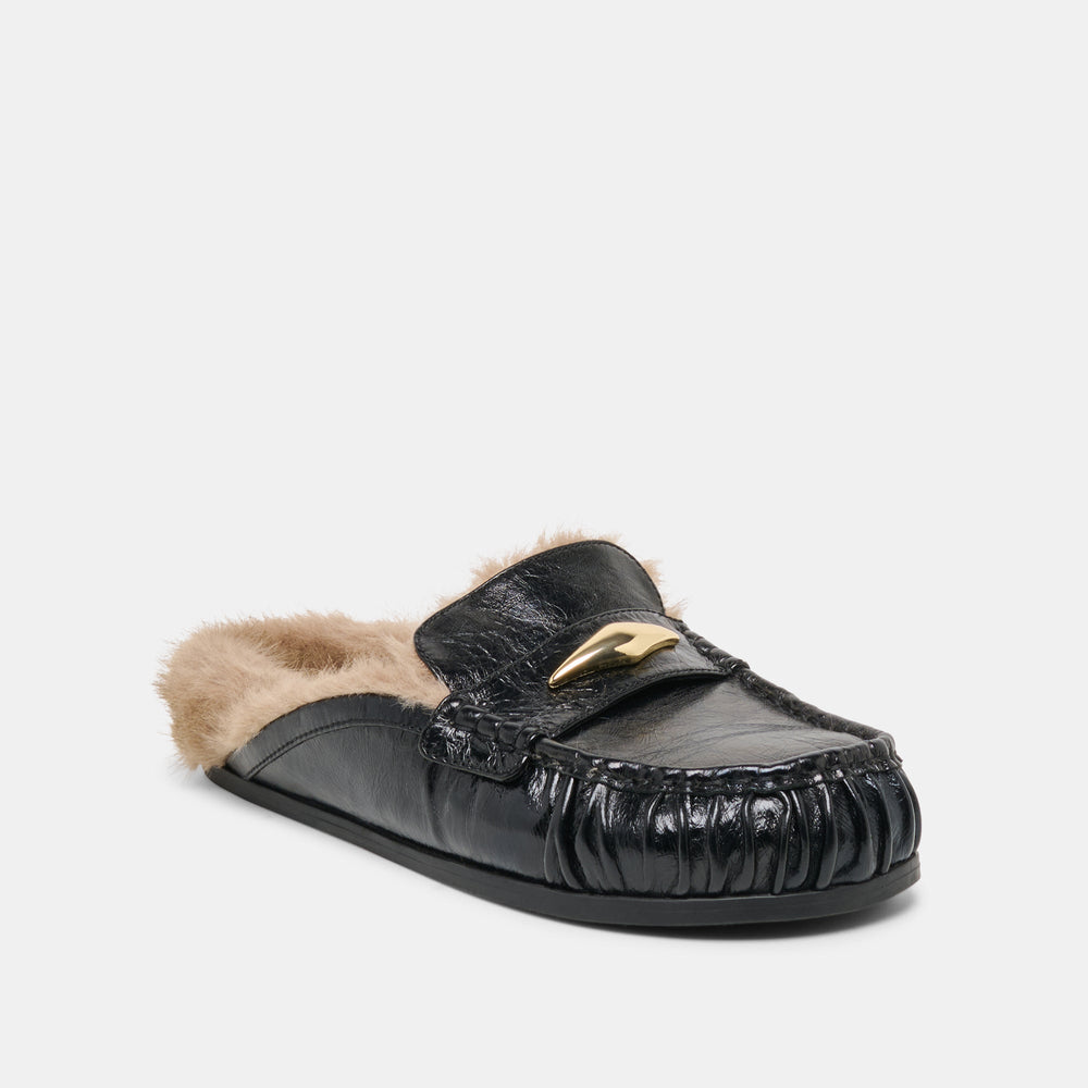 Jodero Plush Black Leather Flats | Dolce Vita Women