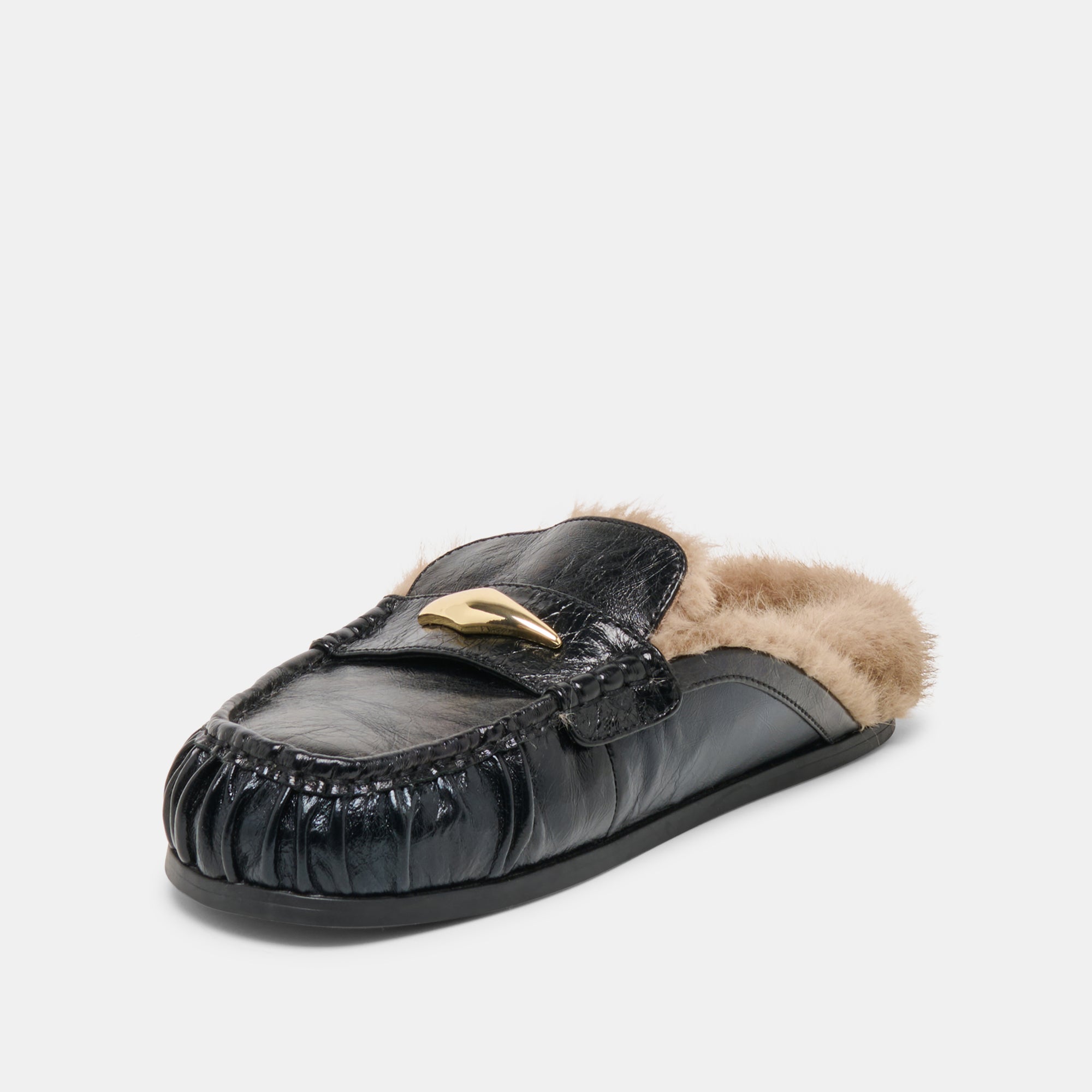 Jodero Plush Black Leather Flats | Dolce Vita Women