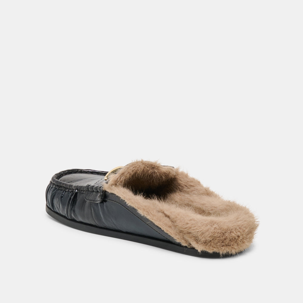Jodero Plush Black Leather Flats | Dolce Vita Women