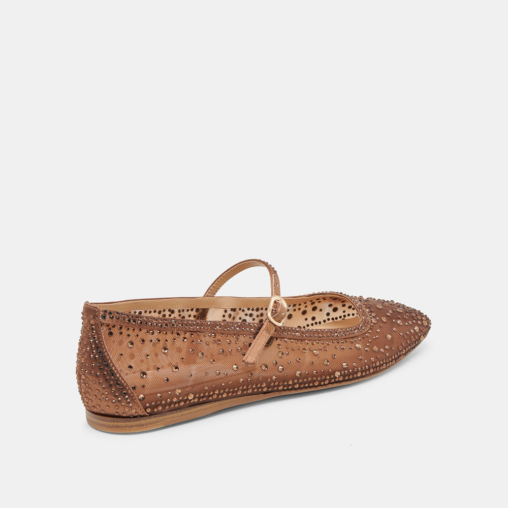 REYES CRYSTAL BALLET FLATS MID BROWN MESH | Dolce Vita Women