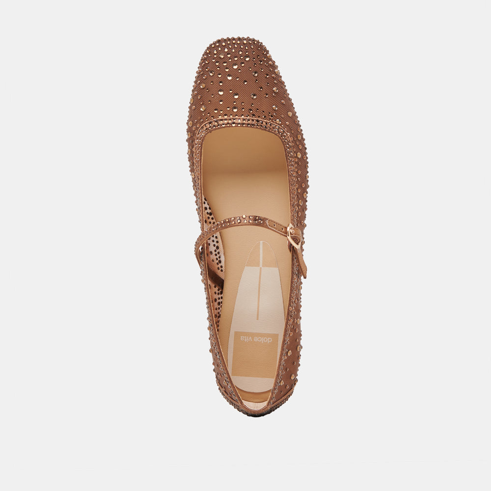 REYES CRYSTAL BALLET FLATS MID BROWN MESH | Dolce Vita Women
