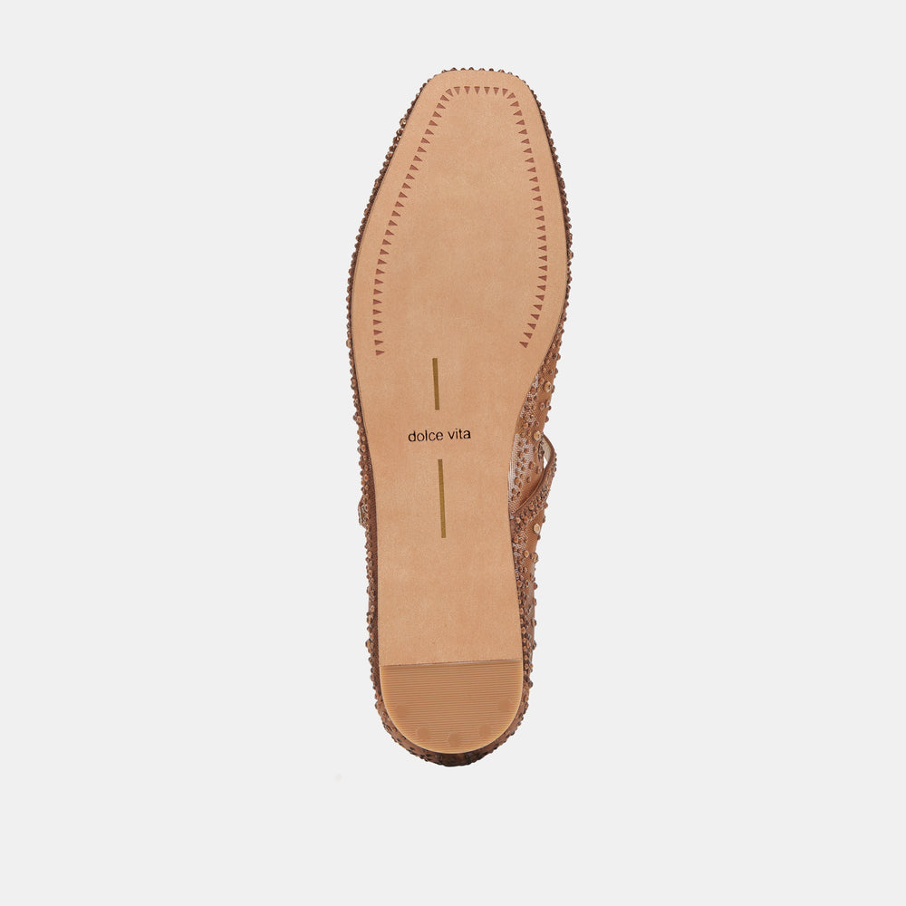 REYES CRYSTAL BALLET FLATS MID BROWN MESH | Dolce Vita Women