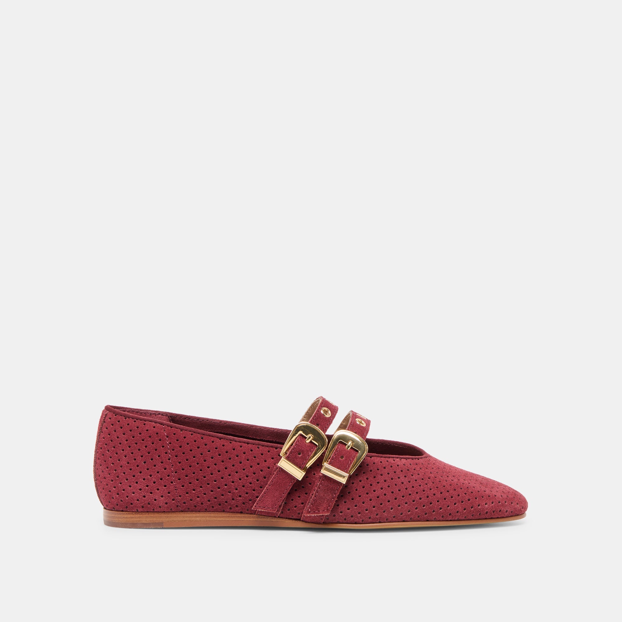 Baylee Grommet Oxblood Perforated Suede Ballet Flats | Women Dolce Vita