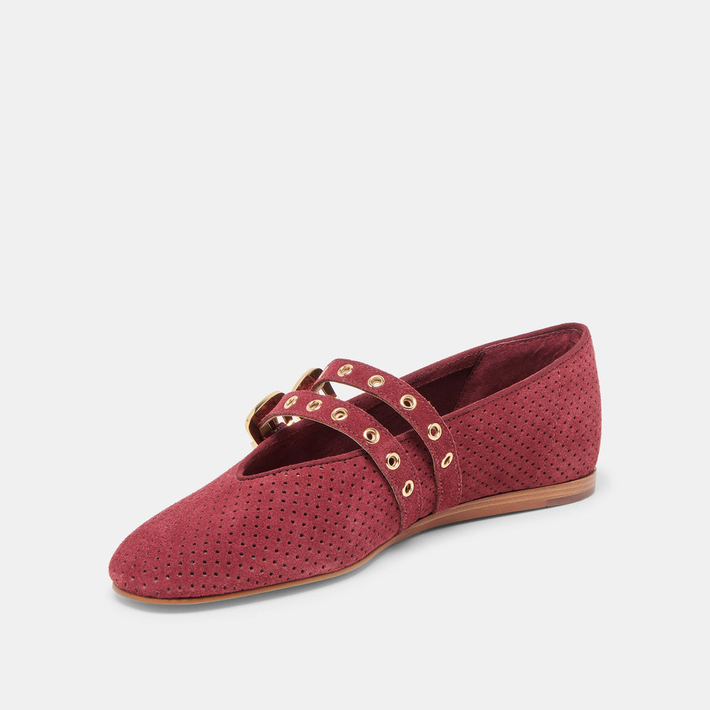 Baylee Grommet Oxblood Perforated Suede Ballet Flats | Women Dolce Vita