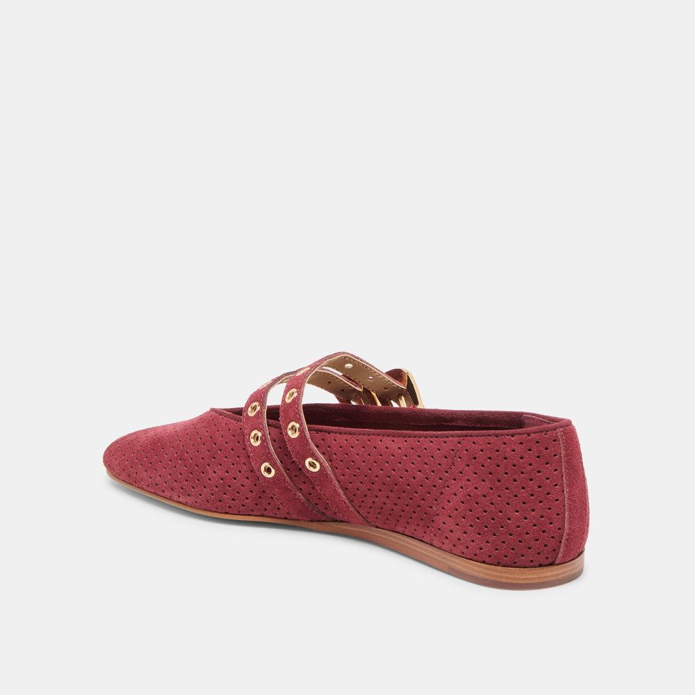 Baylee Grommet Oxblood Perforated Suede Ballet Flats | Women Dolce Vita