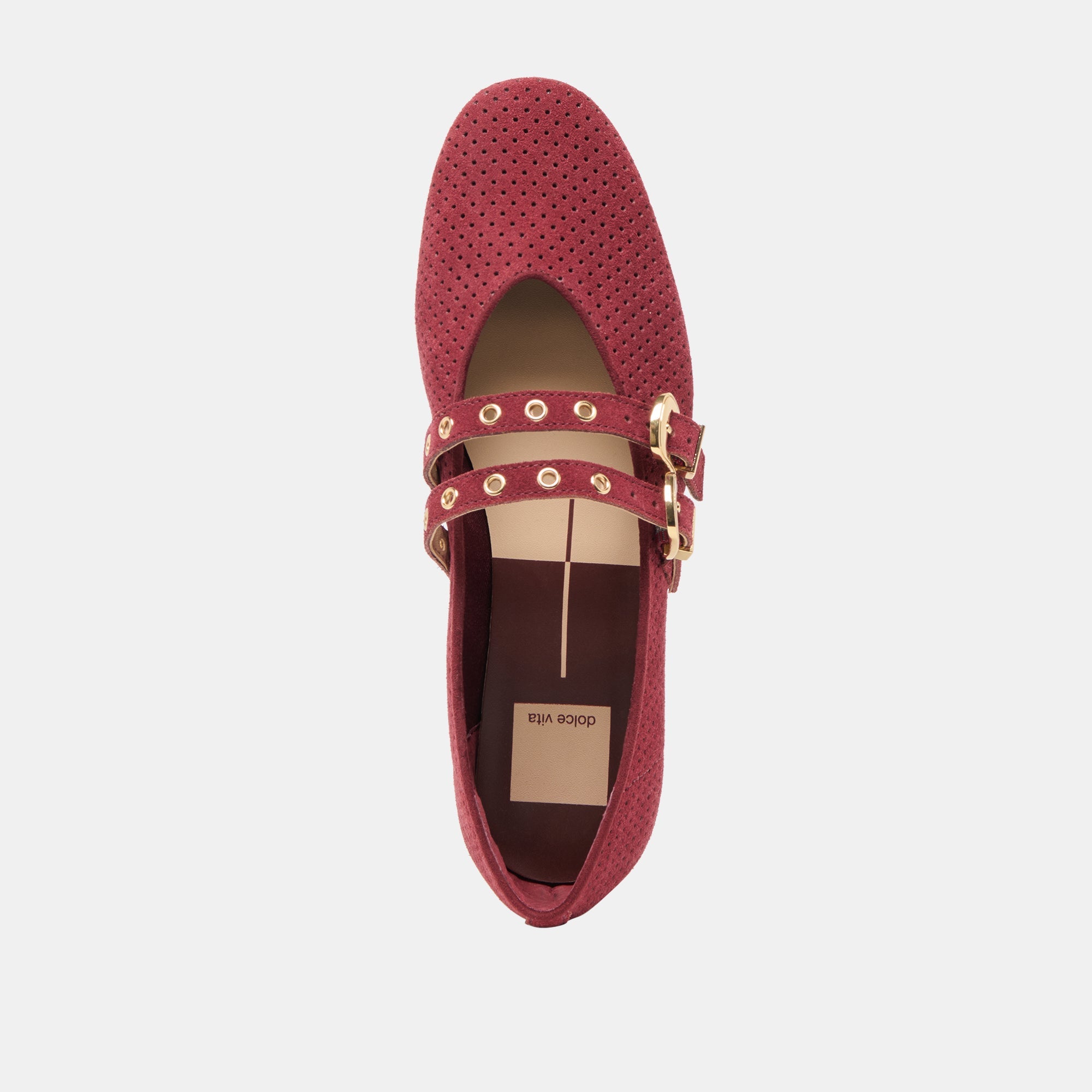 Baylee Grommet Oxblood Perforated Suede Ballet Flats | Women Dolce Vita