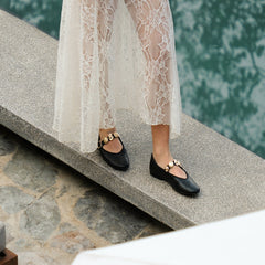 Relan Black Leather Ballet Flats | Women Dolce Vita