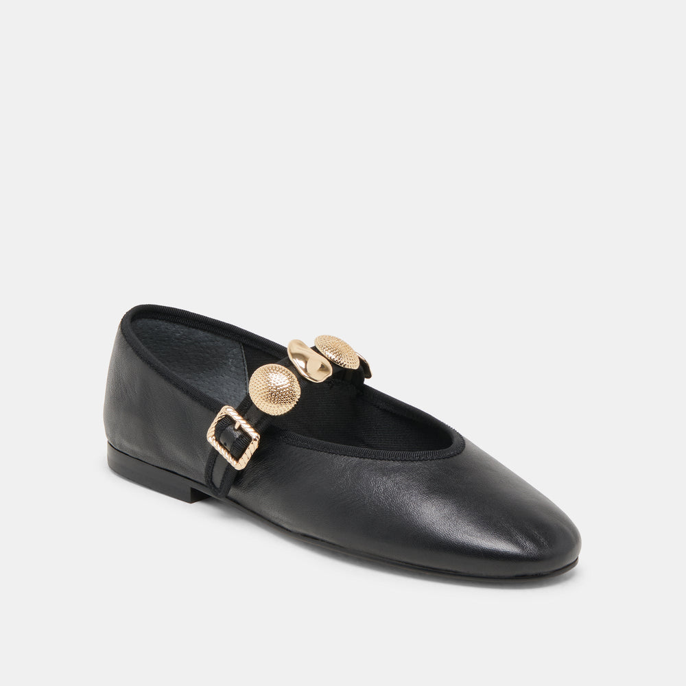 Relan Black Leather Ballet Flats | Women Dolce Vita